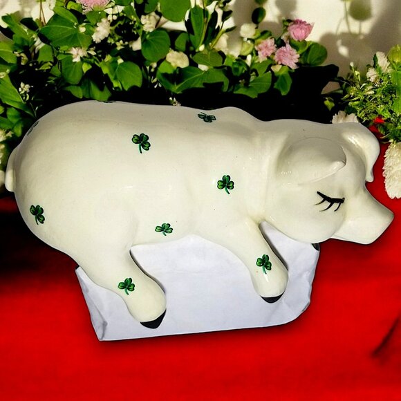 Irish & Such Specialty Other - Shelf Sitter Shamrock Sleeping Piggy Cute Irish & Such Specialty Ceramics Pig